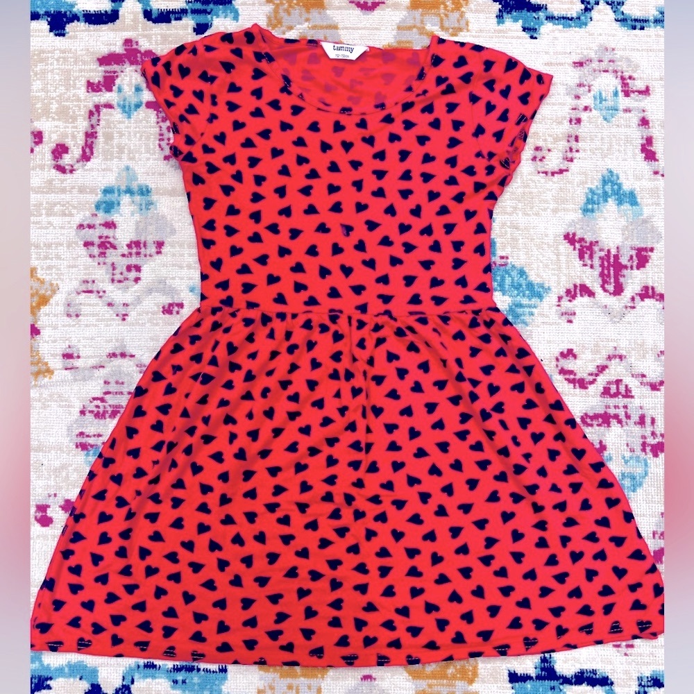 Girls Valentine’s Day dress- Red with Black hearts ❤️❤️ 152-158 cm, size 10-12